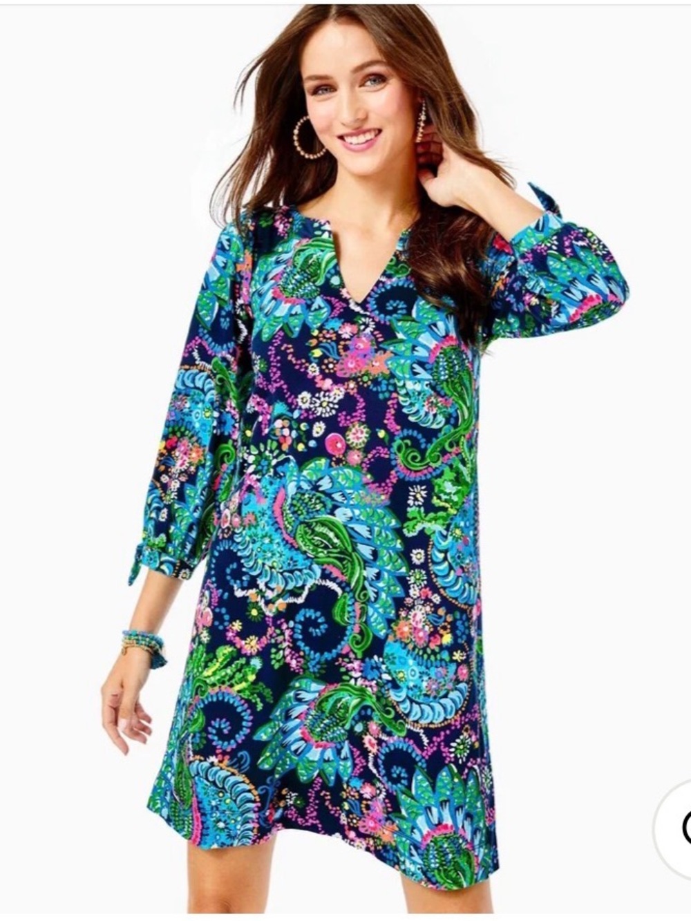 Lilly Pulitzer Cotton Cath 3/4 Sleeve Dress Take Me to the Sea Sz L Beach